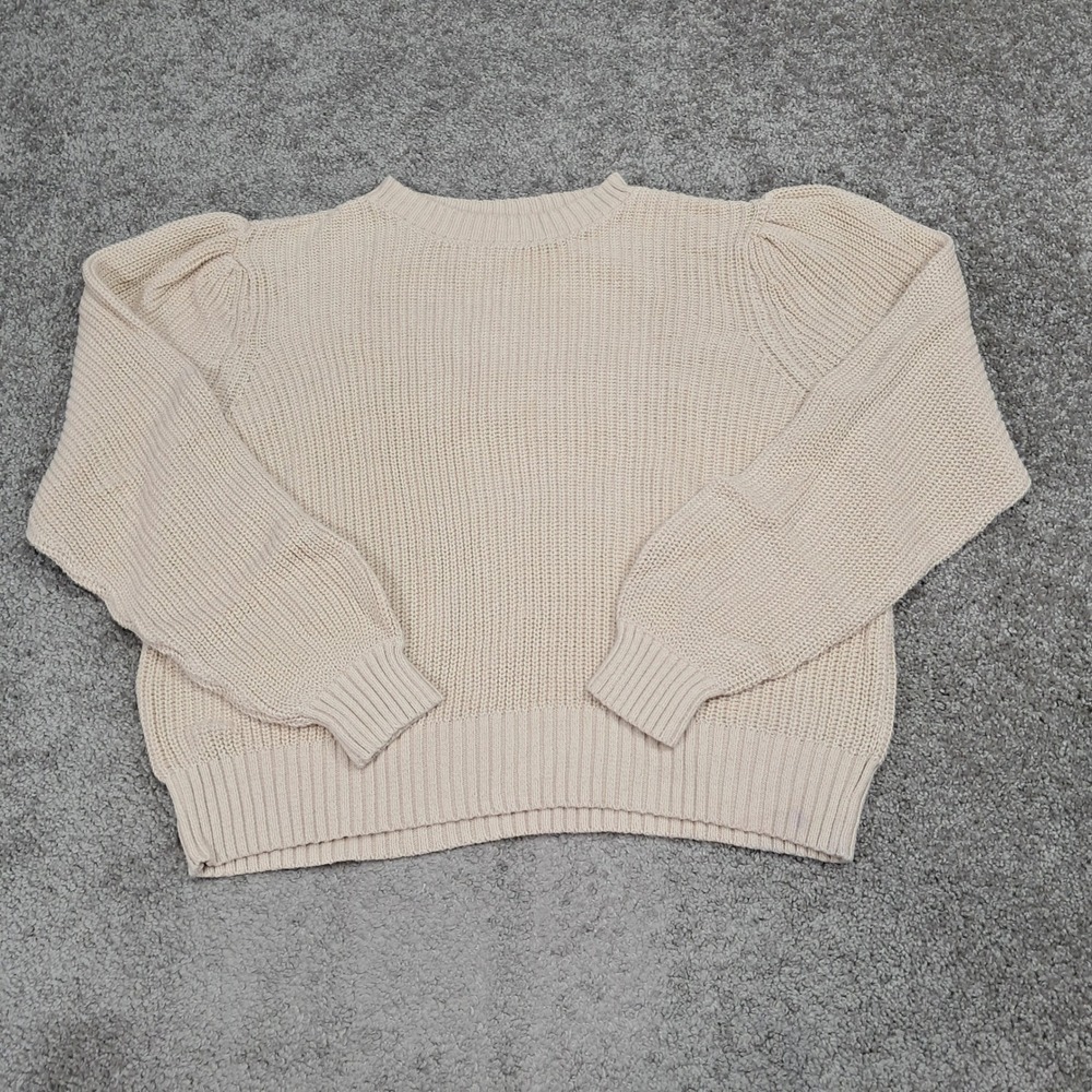Time and Tru Womens Oatmeal Heather Puff Shoulder Knit Sweater XL 16-18